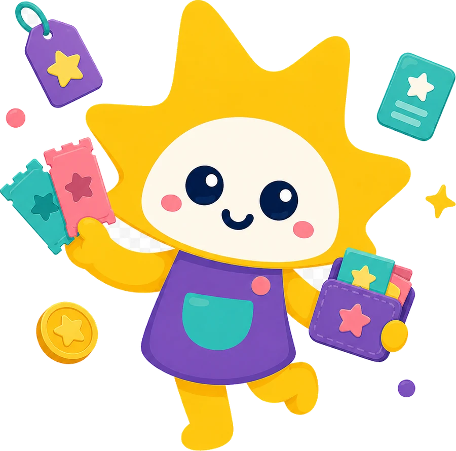 Lumi holding class passes, tickets and a coin