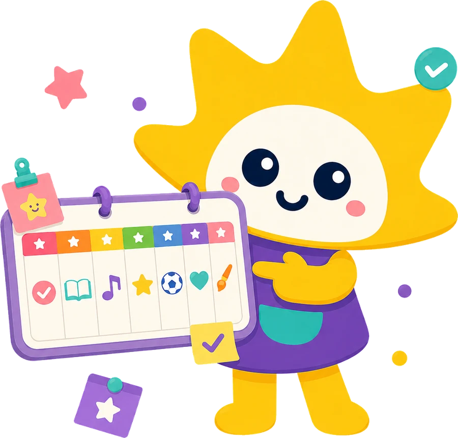 Lumi holding a weekly activity calendar