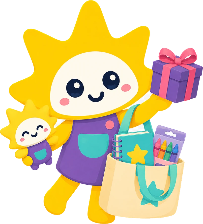 Lumi with a gift and a tote bag of Pley goods