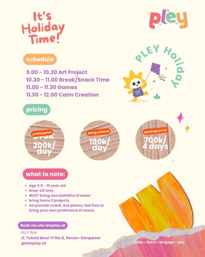 PLEY Holiday daily schedule and pricing